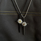 LURS Daisy Flower Cross necklace ( Silver / Black )